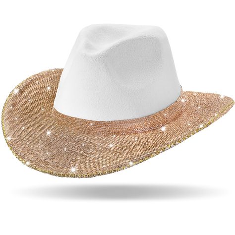 PRICES MAY VARY. Make You Stand out: the package contains 1 piece of rhinestone cowgirl hat, the wide brim design and glitter rhinestone decoration will make you the center of attention at events, its shiny finish is to turn heads under lights, making you the focus of the crowd Quality Material: the glitter cowboy hat is made of soft and comfortable felt material, comfortable to wear for long periods of time, and its sturdy construction ensures that it will last you for many events to come Glitt Bling Cowgirl Hat, Rhinestone Cowgirl Hat, Rhinestone Cowboy Hat, White Fedora Hat, Cosplay Wedding, White Fedora, Rhinestone Cowgirl, Country Music Concerts, Western Theme Party