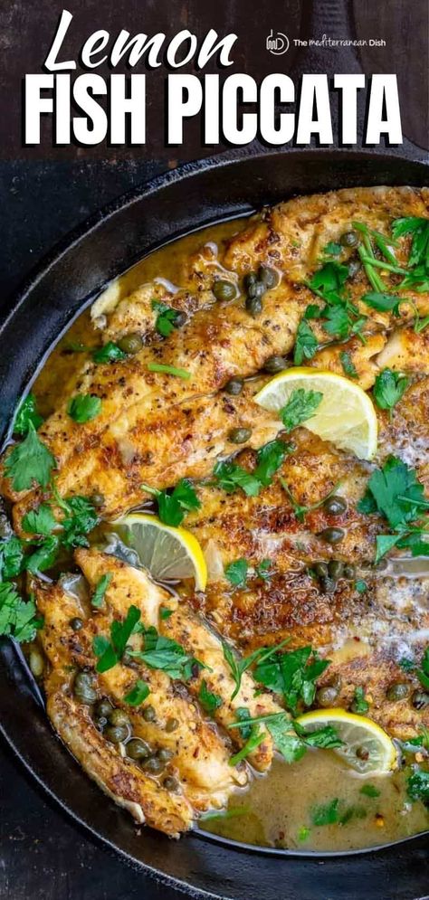 Lemon Piccata Sauce, Fish Piccata, Lemon Piccata, Piccata Sauce, Lemon Fish, Mediterranean Fish Recipe, Mediterranean Diet Recipes Dinners, Piccata Recipe, Trout Recipes