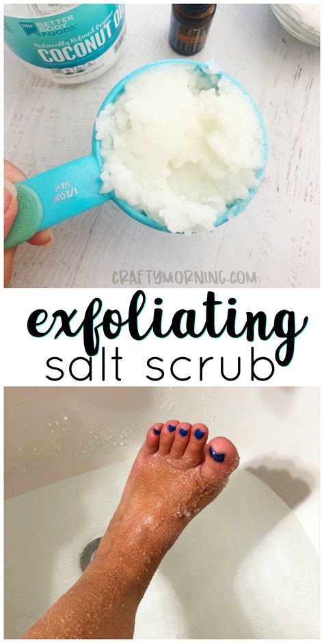 Body Scrub Homemade, Make Skin Glow, Foot Scrub Recipe, Homemade Foot Scrub, Salt Scrub Recipe, Coconut Oil Body Scrub, Scrub Homemade, Diy Body Scrub Recipes, Homemade Gift Idea