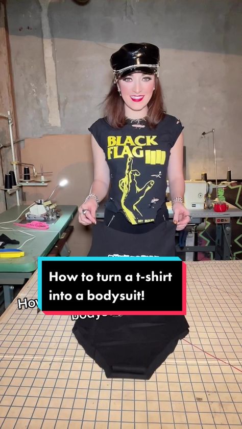 How to turn a t-shirt into a bodysuit! Shop my merch at erinmicklow.bigcartel.com! #fyp #foryoupage #theprodigy #firestarter #diy #punk #punkrock #punkclothes #diyproject #diyclothes #punkgirl #style #fashion #fashiontiktok #fashionhacks #fashioninspo #styletips #punktokers Punk T Shirt Diy, Punk Shirt Diy, How To Be Punk, Diy Punk Shirt, Band Merch Ideas, Bodysuit Diy, Punk Tshirt, Shirt Upcycle, T Shirt Upcycle