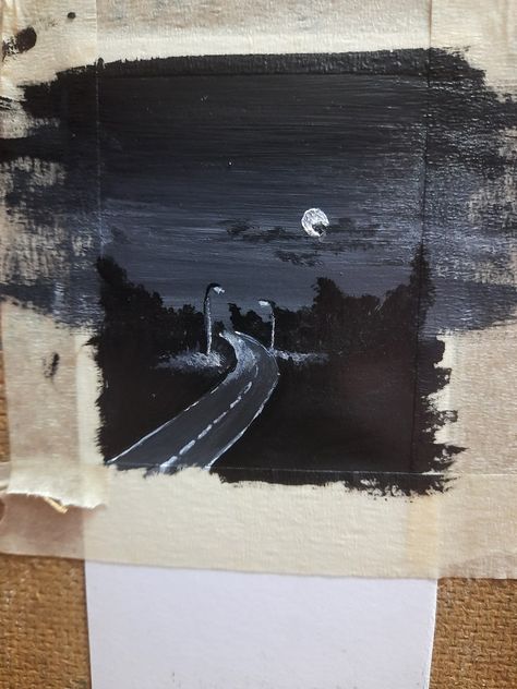 Cloudy Night Sky Painting, Night Painting Aesthetic, Painting Ideas Night Sky, Night Sky Drawing, Road Drawing, Night Sky Art, Shading Drawing, Night Ride, Dark Paintings