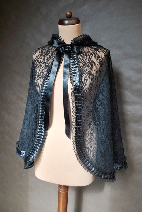 Gothic vampire victorian cape made of good quality black lace with big hood… Gothic Cape, Victorian Cape, Victorian Vampire, Gothic Lace, Lace Cape, Vampire Costume, Elegant Gothic, Gothic Design, Hippie Costume