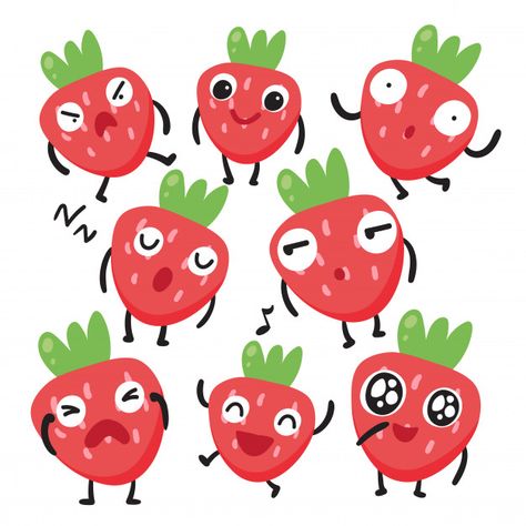 Fruits Character Design, Strawberry Character Illustration, Strawberry Cartoon Drawing, Strawberry Character Design, Strawberry Illustration Cute, Fruit Character Design, Strawberry Doodle, Strawberry Character, Strawberry Vector