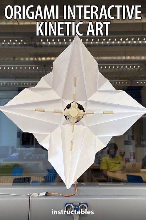 Arduino Art Projects, Kinetic Paper Art, Kinetic Art Diy, Interactive Origami, Kinetic Origami, Design And Technology Projects, Arduino Art, Origami Installation, Interactive Art Projects