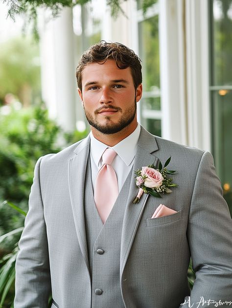 Ready to tie the knot in style? Our groom’s suit collection at Suit Century offers impeccable designs that ensure you look your best on the big day. From classic black tuxedos to modern gray suits, we've got you covered. Elevate your wedding day look with us!   #SuitCentury #GroomStyle #WeddingDay Fall Wedding Gray Suit, Light Gray Groomsmen Suits Color Schemes, Dusty Rose Wedding Groom, Grey And Pink Groomsmen Suits, Black Suit Pink Tie Wedding, Charcoal Grey Suit Men Wedding, Grey Suit With Pink Tie, Light Grey Suit Wedding, Gray Suits For Men Wedding