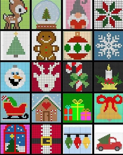 Pixel Crochet Christmas, Cute Christmas Perler Beads, Pixel Art Ideas Christmas, Easy Christmas Embroidery Patterns, Small Christmas Pixel Art, Santa Pixel Art, Xmas Pixel Art, Pixel Art Pattern Christmas, Christmas Pixel Pattern