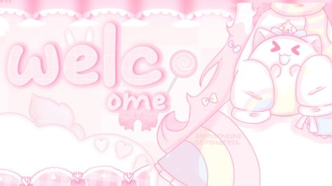 ✿﹐⊂⊃﹒free to use banner made by me! Just don't remove my watermark or claim it as yours﹐⪦ #pink #welcome #anime #banner #gfx #discordbanner Kawaii Welcome Banner, Pink Welcome Banner Discord, Welcome Banner Discord, Youtube Banner Image, Discord Welcome Banner, Gfx Banner, Kawaii Banner, Hello Kitty Banner, Disc Ideas