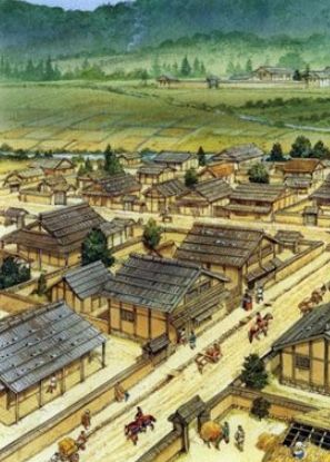 1520 Asakura manor, today in Fukui, Japan Medieval Castle Layout, Medieval Japanese, Japanese Buildings, Japanese Village, Historical Illustration, Japanese Castle, Japan Architecture, Bg Design, Asian Architecture