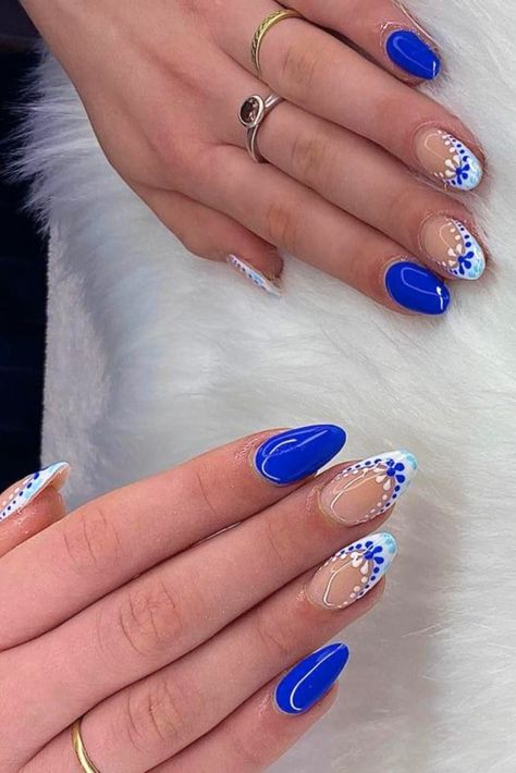 Greek Vacation Nails, Corfu Nails, Greek Holiday Nails, Greek Inspired Nails, Greek Nail Art, Simple Almond Acrylic Nails, Greece Nails Designs, Greek Nails Designs, Santorini Nails