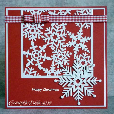 A Scrapjourney: Red and White Cards With Snowflakes, Snowflake Background, Impression Obsession, Red And White, Christmas Cards, Scrapbooking, Christmas, Red, White