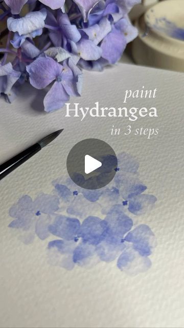 Painting Instructions Step By Step, Hydrangea Watercolor Step By Step, Watercolor Hydrangea Step By Step, Tiny Flower Painting, Tiny Watercolor Paintings, Painting Hydrangeas, Learning Watercolor, Watercolor Step By Step, Grandma Era