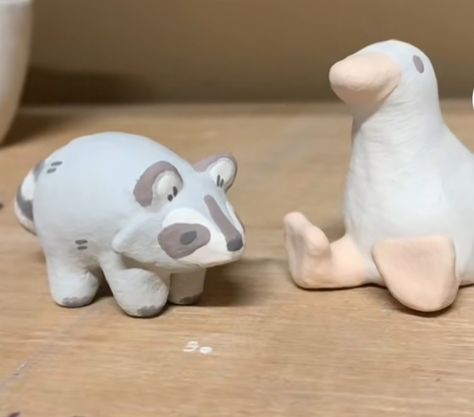 Raccoon Clay Sculpture, Uncomfy Co Clay Art, Clay Rats, Little Clay Ideas, Clay Moose, Tiny Clay Things, Clay Raccoon, Clay Crafts Ideas, Clay Duck