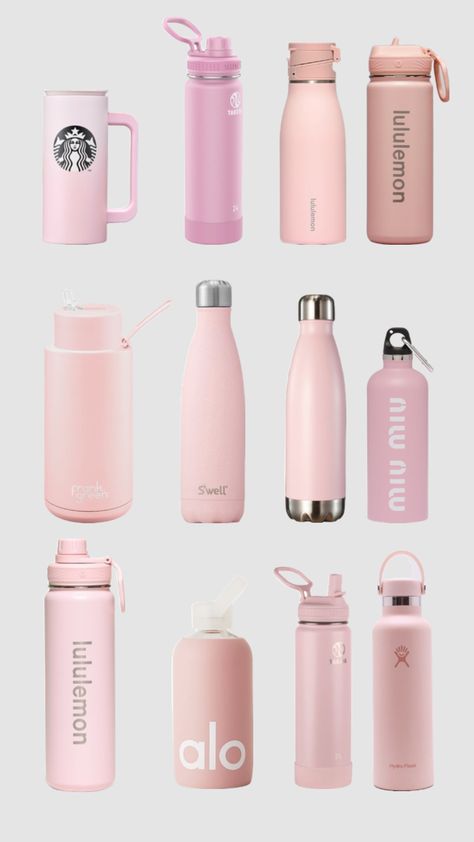 Pink Aesthetic Cute, Modern Water Bottle, Pink Academia, Stylish Water Bottles, Trendy Water Bottles, Pink Water Bottle, School Bag Essentials, Cute Water Bottles, Pretty Mugs