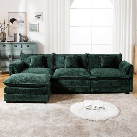 Amazon.com: GNIXUU 112" Oversized Sectional Sofa Cloud Couch for Living Room, Modern Chenille L Shaped Couch, Comfy Boucle Modular Sofa Sleeper with Moveable Ottoman & Memory Foam(Orange) : Home & Kitchen Deep Couch Small Spaces, Mcm Green Couch, Jewel Tone Couch Living Rooms, Mid Century Modern Retro Living Room, 4 Seater Corner Sofa, Living Room With Green Velvet Couch, Green Pull Out Couch, Fun Couches Living Room, Grey Velvet Couch Living Room Ideas