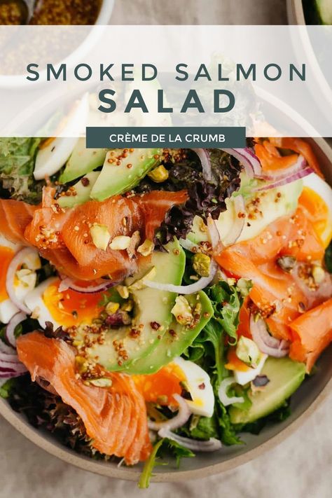 Smoked Salmon Salad Dressing, Smoked Salmon Lunch Ideas, Smoked Salmon Salad Recipes, Salmon Lentils, Salmon Salad Recipe, Smoked Salmon Salad, Salmon Salad Recipes, Mustard Vinaigrette, Smoked Salmon Recipes