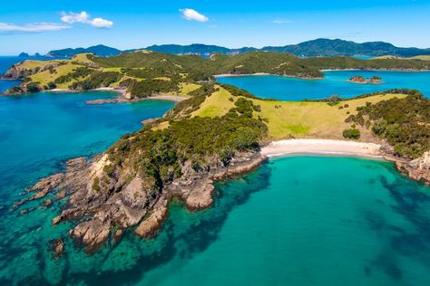 Sailing Bay of Islands New Zealand An aerial shot of Urapukapuka Island in the Bay of Islands, New Zealand, looking towards both Otiao and Paradise bays Auckland Travel, North Island New Zealand, Visit New Zealand, Bay Of Islands, Auckland New Zealand, Into The Wild, Island Tour, New Zealand Travel, Royal Caribbean