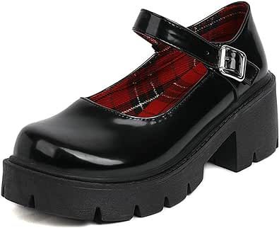 Chunky Mary Jane Shoes, Goth Platform Shoes, Doc Martens Mary Janes, Mary Jane Platform Shoes, Goth Shoes, Cute Black Dress, Gothic Shoes, Uniform Dress, Girls Heels