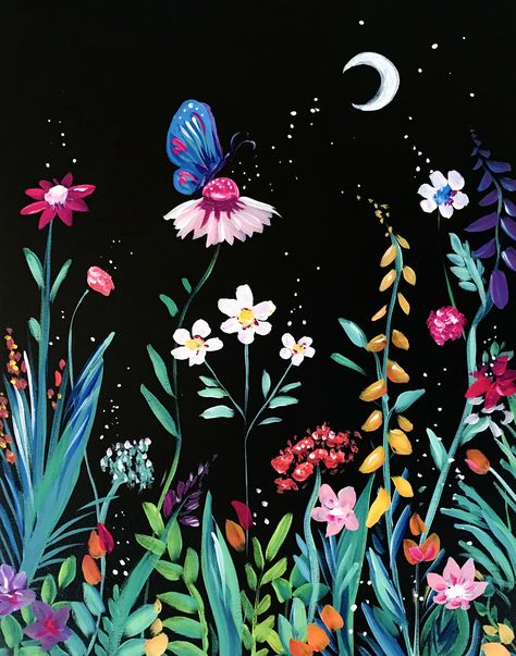 Midnight Butterfly, Painting Ideas On Canvas Simple, Trippy Painting, Paint Nite, Cute Canvas Paintings, Canvas Painting Designs, Painting Ideas On Canvas, Butterfly Painting, Paint And Sip