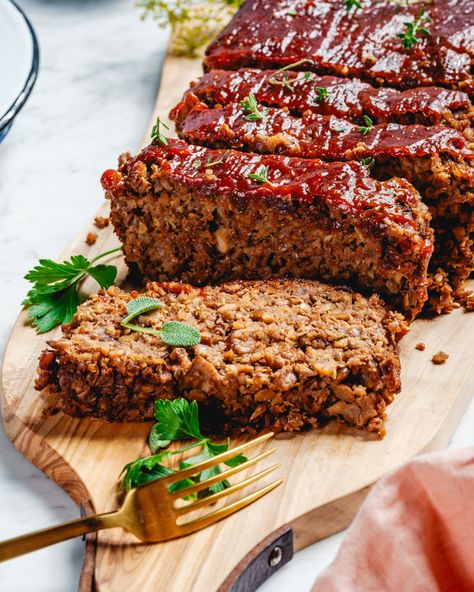 Vegan Lentil Loaf – A Couple Cooks Lentil Mushroom Loaf, Lentil Walnut Loaf, Nut Loaf Recipe Vegetarian, Lentil Loaf Recipe Vegetarian, Nut Loaf Recipe, Lentil Loaf Recipe, Vegan Lentil Loaf, Lentil Meatloaf, Vegetarian Meatloaf