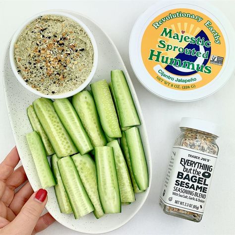 everything but the bagel on Instagram: “🥳 happy national hummus day! • I’m celebrating today with @majesticgarlic cilantro jalapeño 100% raw hummus, persian cucumbers +…��” Hummus And Cucumber, Everything But The Bagel, Persian Cucumber, Seasoning Blend, Food Inspo, Vegan Options, Book Images, Trader Joes, Cilantro