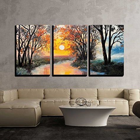 Multi Canvas Painting, Multiple Canvas Paintings, River Watercolor, Multi Canvas Art, Wallpaper Tree, Peace Painting, Triptych Art, Beautiful Art Paintings, 3 Piece Canvas Art