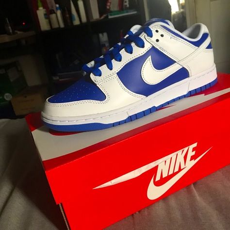 Nike dunk low retro ‘racer blue white’ Dunks White, Blue Dunks, Dunks Outfit, Nike Jordan Retro, Retro Sneakers, Shoes Collection, Nike Dunk Low, Dunk Low, Nike Cortez Sneaker