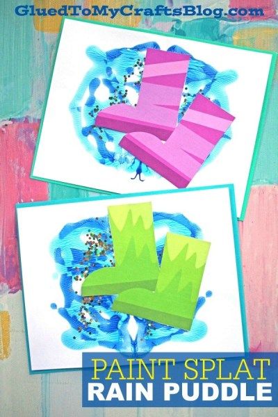 Paint Splat Rain Puddle - Kid Craft - Free Rain Boots Printable Included To Get You Started - Spring Themed DIY for Kids Rain Puddle, Rain Crafts, Weather Activities Preschool, April Preschool, Spring Crafts Preschool, Preschool Weather, Weather Crafts, April Crafts, Weather Theme