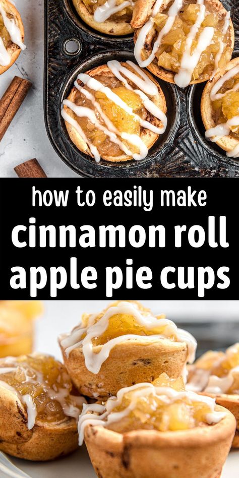 Cinnamon Roll Apple Pie Cups, Cinnamon Roll Crust, Apple Pie Cups, Pie Cups, Cinnamon Roll Apple Pie, Pillsbury Cinnamon Rolls, Cinnamon Roll Muffins, Cinnamon Apple Pie, Apple Cinnamon Rolls