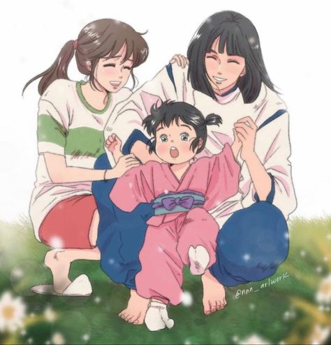 Ghibli Style on Instagram: “Haku, Chihiro and their lovely daughter 👨‍👩‍👧 Future which everyone wants! What would you have named her? Tag your friend who has to see…” Chihiro And Haku Fan Art, Chihiro X Haku Fan Art, Haku X Chihiro, Haku Chihiro, Ghibli Fanart, Studio Ghibli Fanart, Personajes Studio Ghibli, Chihiro Y Haku, Howl And Sophie