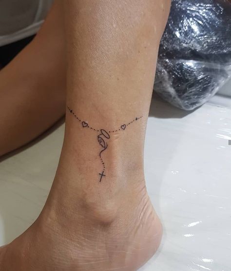 Small Rosary Tattoo For Women Arm, Fine Line Rosary Tattoo, Dainty Rosary Tattoo, Ankle Rosary Tattoo For Women, Rosary Tattoo Ankle, Rosario Tattoo Design, Small Rosary Tattoo, Mexican Inspired Tattoos For Women, Rosary Tattoo On Ankle