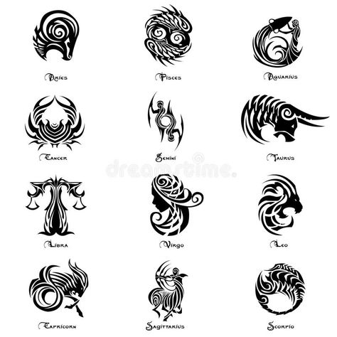 Zodiac Sign Complete Set Tattoo Style Stock Vector - Illustration of scorpio, sagittarius: 122846522 Sketches Colour, Tato Phoenix, Leo Zodiac Tattoos, Sagittarius Tattoo, Astrology Tattoo, Journal Videos, Zodiac Signs Symbols, Horoscope Tattoos, Scorpio Tattoo