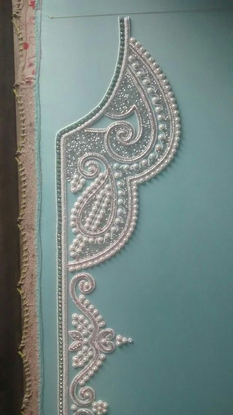 Karchupi Work, Pearl Work Embroidery, Tambour Beading, Pearl Work, Hand Beaded Embroidery, Pearl Embroidery, Tambour Embroidery, Motifs Perler, Handmade Embroidery Designs