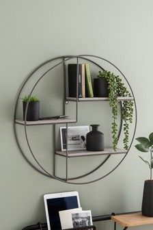 Round Wall Art Decor, Round Wall Shelves, Grey Shelves, Wall Shelf Decor, Round Wall Art, Cubicle, Round Wall, Decor Living Room, Inspirational Wall Art