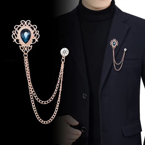 Men's Brooch Vintage Court Style Water Drop Brooch Tassel Chain Corsage Suit Accessories Clothing - Temu Men's Brooch, Trendy Suits, Collar Clips, Brooch Men, Collar Chain, Collar Pins, Suit Shirts, Pin Jewelry, Suit Accessories