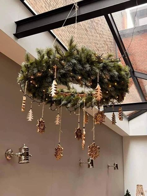 Dashing Decor Modern Christmas Decorating Ideas White Christmas Ceiling Decor, Hanging Wreaths From Ceiling, Christmas Ceiling Decorations Ideas, Christmas Chandeliers, Christmas Chandelier Decor, Christmas Ceiling Decorations, Christmas Chandelier, Bohemian Christmas, Christmas Window Display