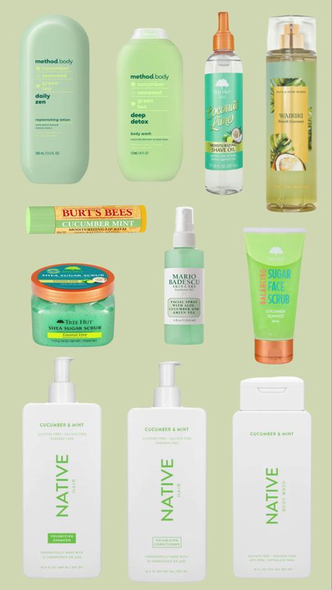 Cucumber Scent Combo, Cucumber Body Care, How To Smell Like Green Tea, Cucumber Scented Shower Routine, Green Skincare Products, How To Smell Like Eucalyptus, Fresh Scent Combos, How To Smell Like Cucumber, How To Smell Like Mint