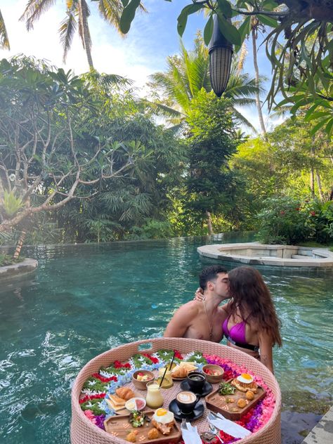 Dark Royalcore, Bali Couple, Floating Breakfast, Bali Travel, Romantic Dinners, Vanuatu, Glamping, Couple Goals, Date Night