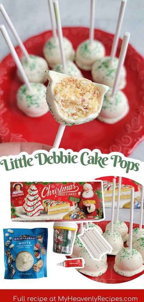 Christmas Tree Cake Pops, Tree Cake Pops, Christmas Cake Pops Recipe, Little Debbie Tree, Christmas Cake Balls, Cake Pop Flavors, Fun Cake Pops, Christmas Tree Desserts, Little Debbie Christmas Tree