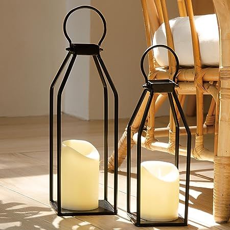 Farmhouse Lantern Decor, Farmhouse Lanterns, Metal Candle Lanterns, Farmhouse Lantern, Timer Candles, Lantern Decor, Black Lantern, Large Lanterns, Small Lanterns