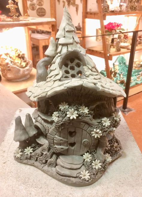 Cottage Lamp, Woodland Cottage, Fairy House Crafts, Clay Fairy House, Polymer Clay Fairy, House Lamp, Fairy House Diy, Fairy Garden Designs, Fairy Garden Crafts