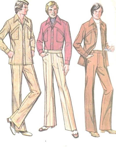 Mens Sewing, Yoke Shirt, Wrap Skirt Pattern, Mens Sewing Patterns, Clothes Illustration, American Hustle, Man Clothes, Night Watch, Seventies Fashion