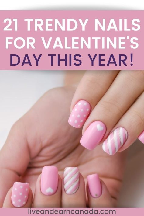 Easy Pink Gel Nails, Valentine’s Day Nails For Kids, Nail Designs Valentines Natural, Valentine Gel Nail Designs, Gel Nails For Valentines Day, Pink French Tip Valentine Nails, Valentine Nail Art Designs Heart, Valentine Fingernails, Valentine's Day Nail Designs Pink