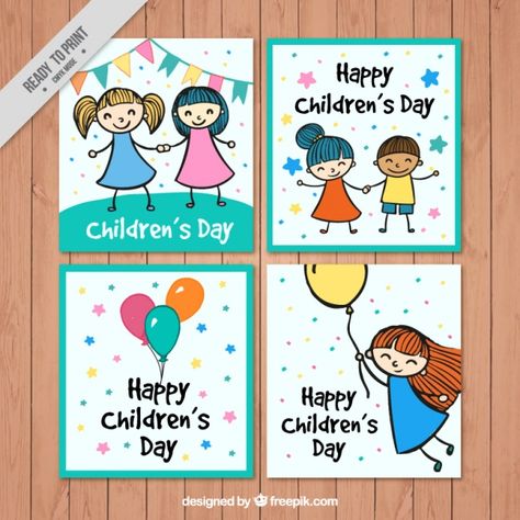 Funny pack of children's day drawings cards Free Vector Children Day Card Ideas, Children's Day Greeting Card For Kids Birthday, Card For Children's Day, Children's Day Cards Ideas For Kids, Children Day Drawing For Kids, Children Day Cards For Kids, Happy Children's Day Gift, Children Day Gift Ideas For Kids, Happy Children's Day Ideas