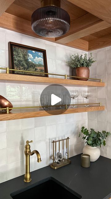 619K views · 41K likes | Nicole Pankopp | DIY + Home Renovations on Instagram: "I added one last finishing touch to my wet bar!! . . #wetbar #brasshardware #handmade #zellige #diyinspiration #custommade #doityourself #floatingshelves #openshelving #decor" Wet Bar Diy, Dark Counters, Diy Home Renovations, Countertop Options, Small Bar, Wet Bars, Diy Bar, Home Renovations, Wet Bar