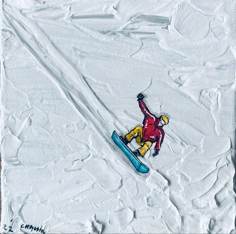 Snowboarding Painting Easy, Snowboarder Painting, Snowboarding Painting, Snowboard Painting, Snowboarding Art, Ski Painting, Ski Artwork, Skiing Art, Snowboard Art