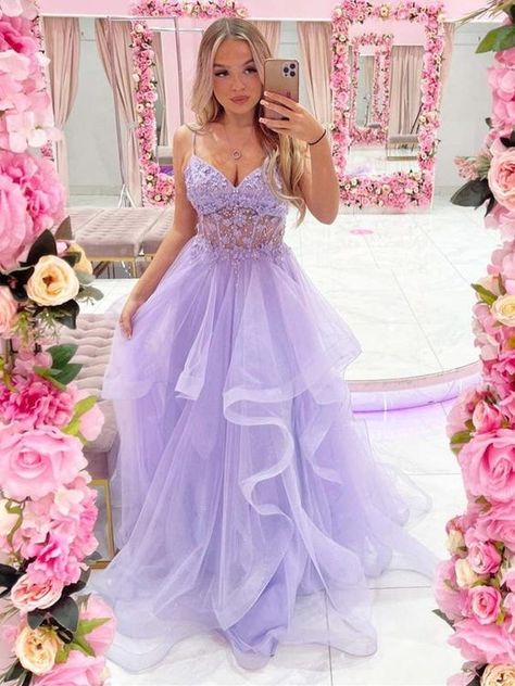 Vestido Color Lila, Extra Heels, Bead Lace, Tulle Evening Dress, Lace Formal Dress, Long Prom Dresses, Pretty Prom Dresses, Prom Dresses Online, Grad Dresses