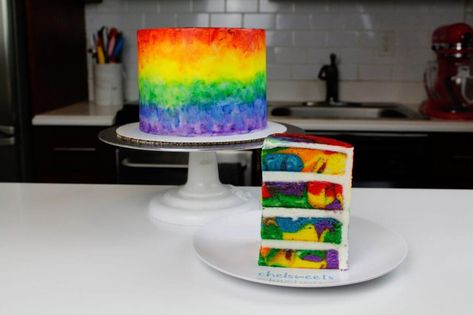 Rainbow Marble Cake Recipe With Vanilla Frosting - Chelsweets Vanilla Rainbow Cake, Best Vanilla Layer Cake Recipe, Rainbow Swirl Cake, Vanilla Layer Cake Recipe, Best Vanilla Cake, Vanilla Layer Cake, Best Vanilla Cake Recipe, Swirl Cake, Cake Vanilla