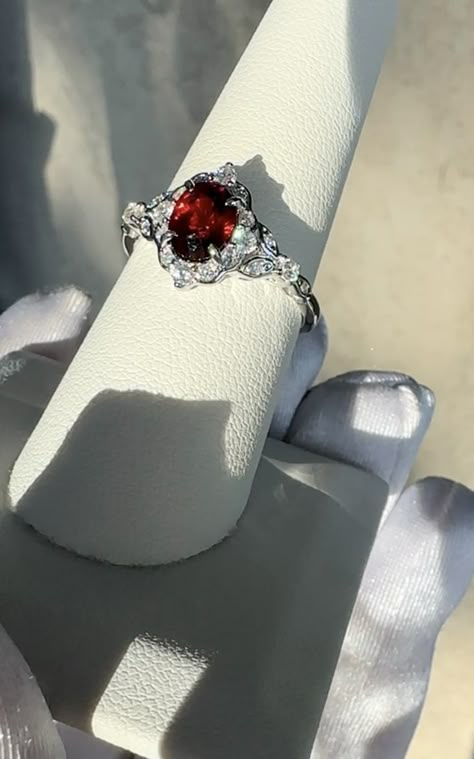 Ruby Red Wedding Ring, Red And Silver Engagement Ring, Red Rings Engagement, Maroon Jewelry, Red Spinel Ring, Red Silver Wedding, Gothic Engagement Rings, Gothic Wedding Ring, Ruby Jewelry Ring