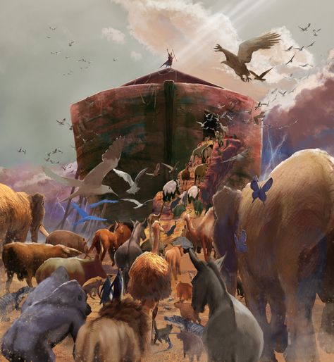 ArtStation - Noah and the ark, Jean-Michel Trauscht Noah's Ark Art, Noah And The Ark, Noahs Ark Animals, Illustration Concept Art, Bible Illustrations, Noah S Ark, Bible Pictures, Prophetic Art, The Ark