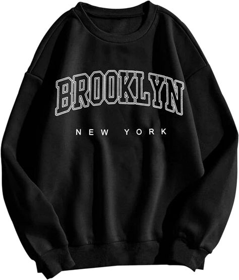 MISSACTIVER Women Casual Brooklyn New York Letter Graphic Sweatshirt Crewneck Drop Shoulder Fleece Pullover Shirt Tops(Medium,Brown) at Amazon Women’s Clothing store New York Sweatshirt, Sweatshirt Crewneck, Print Graphic, Sweater Brands, Brooklyn New York, Pullover Shirt, Fleece Sweatshirt, Pullover Jacket, Print Pullover